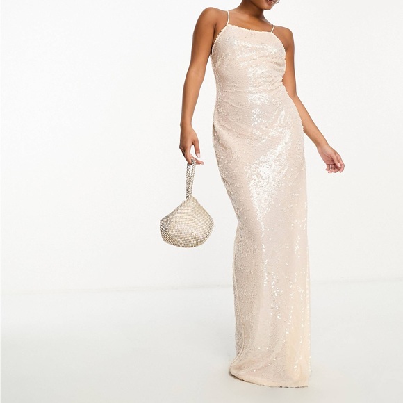 4th + Reckless Nude Sequins Cross Back Maxi BEC Dress Size: Medium - Picture 4 of 14